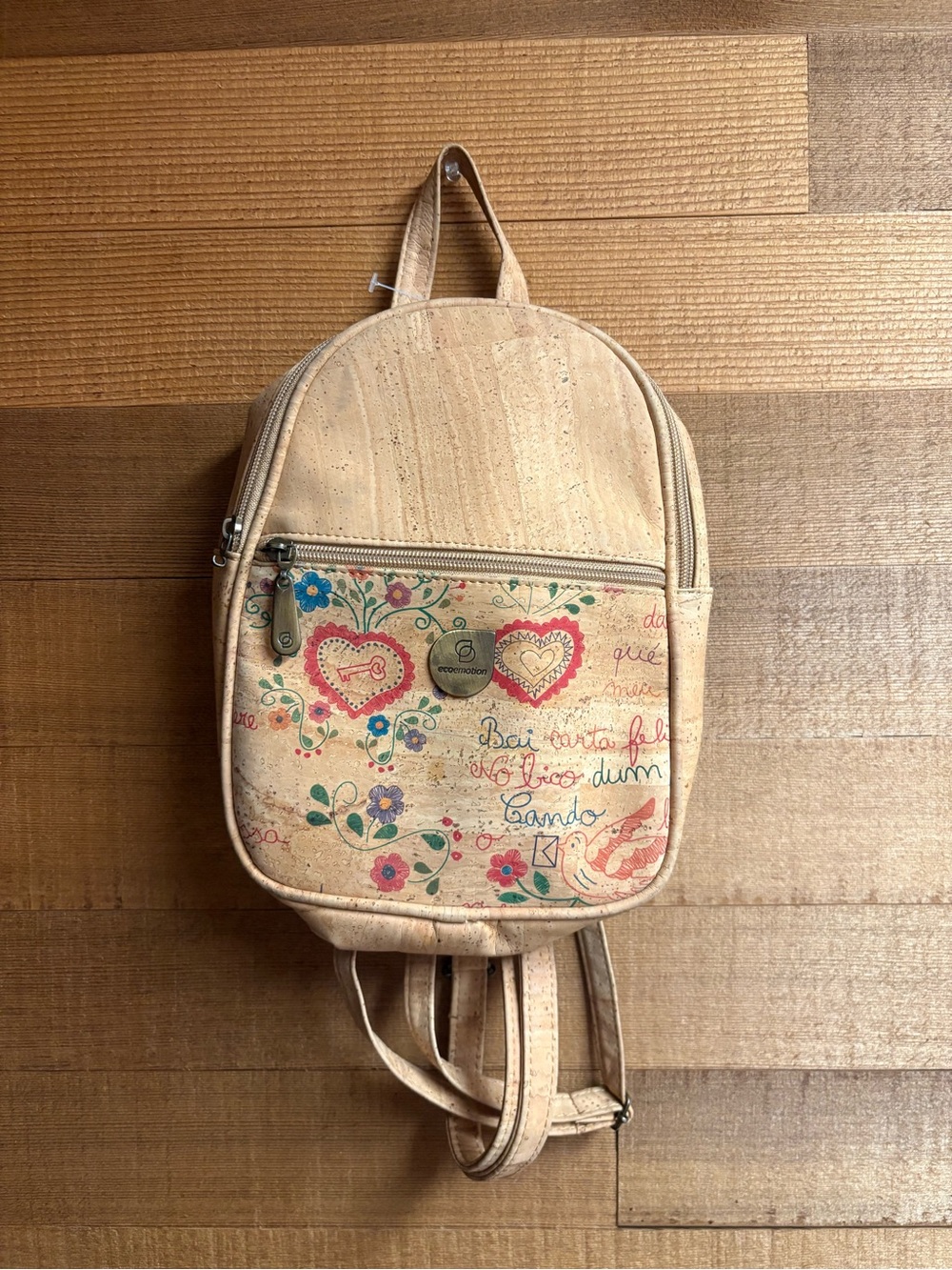 Ecoemotion Natural Cork Floral Mini Backpack Portugal Vegan Boho Bag